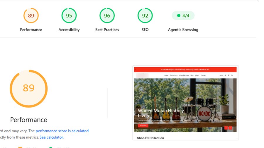 PageSpeed report showing performance 89, accessibility 95, best practices 96 and SEO 92